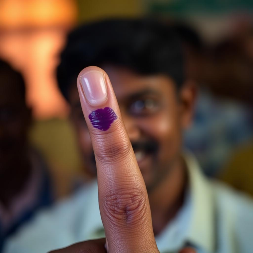 Voter with inked finger